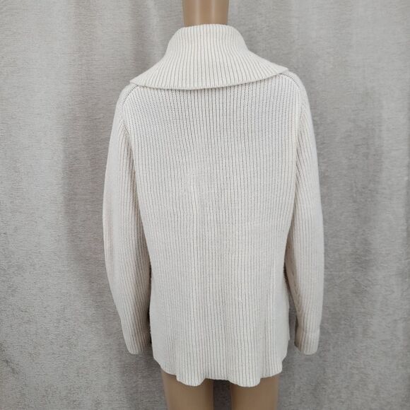 Liz Claiborne Winter White Metallic Knit Pointelle Wool Blend Cowl Neck Sweater - Picture 6 of 12
